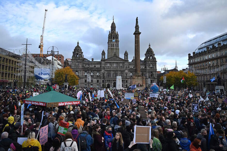 George Square de Glasgow al comienzo de la movilización contra el cambio climático. (Ben STANSALL / AFP) 
