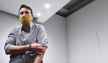 Pablo Iglesias, esta tarde de martes en Blanquerna de Madrid. (Fernando Sánchez | Europa Press)