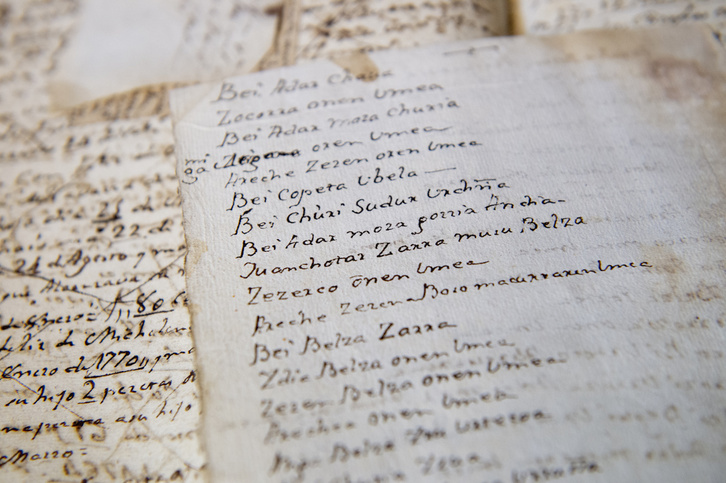 Topatu diren dokumentuen artean abereen zerrenda hau dago. (Iñigo URIZ/FOKU)