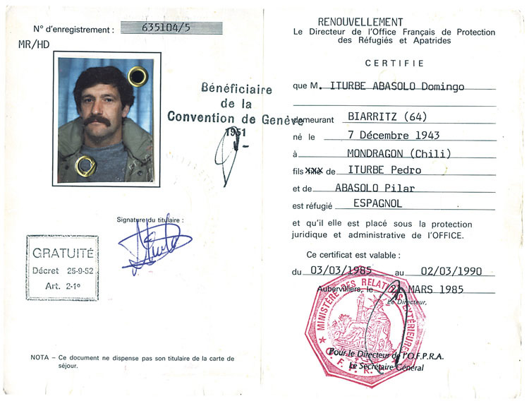 Txominen errefuxiatu dokumentua (1985). Txominen errefuxiatu dokumentua (1985).