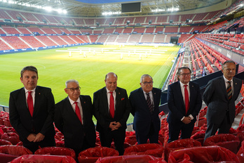 Sabalza ha presentado a su equipo directivo en El Sadar. (Jagoba MANTEROLA/FOKU)