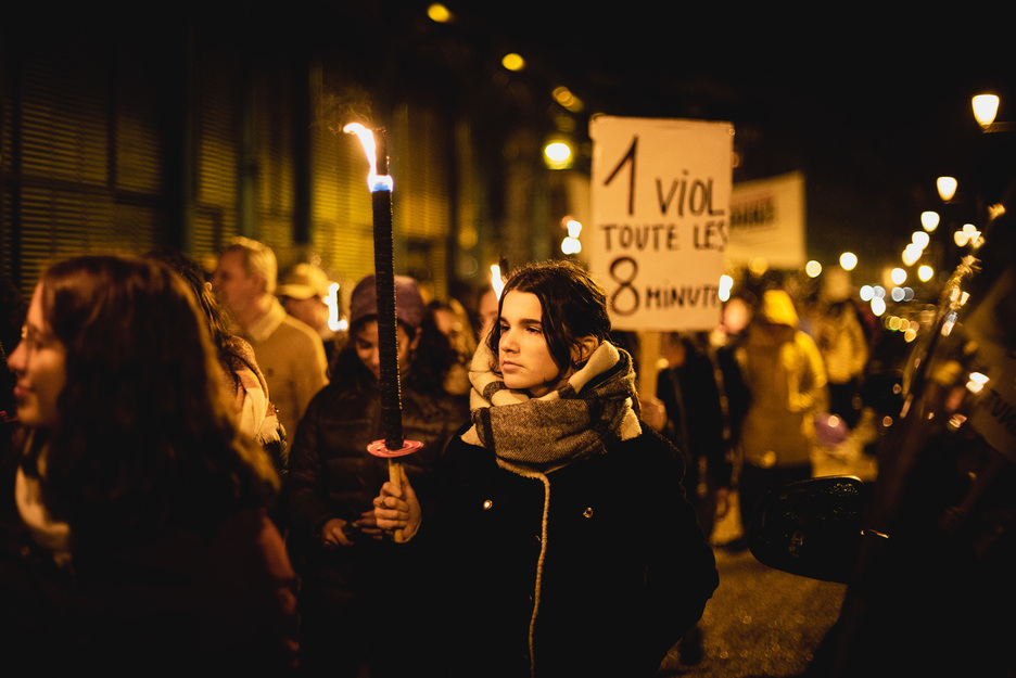 Manifestación en Baiona contra la violencia machista, con motivo del 25 de Noviembre. (Guillaume FAUVEAU)