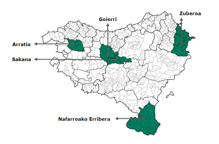 Aztertu diren Euskal Herriko zonaldeak. (UDALBILTZA)
