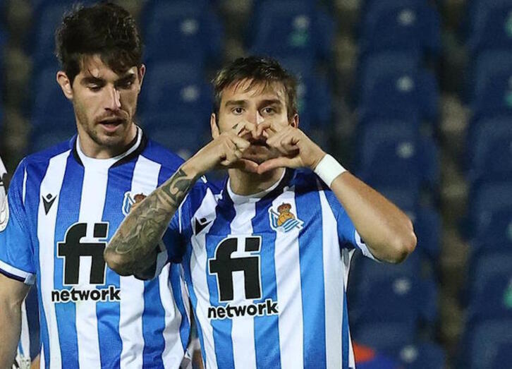 Portu celebra su primer gol de la temporada, que abría el marcador en el Gran Canaria. (REAL SOCIEDAD)