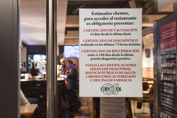 El pasaporte covid, exigido ya en hostelería navarra desde el pasado sábado. (Idoia ZABALETA | FOKU)
