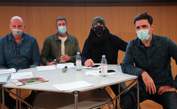 De gauche à droite, David Couzinet, Jérôme Thion, Imanol Harinordoquy et Dimitri Yachvili, les membres du bureau de l'association Biarritz Olympique. © Bob EDME