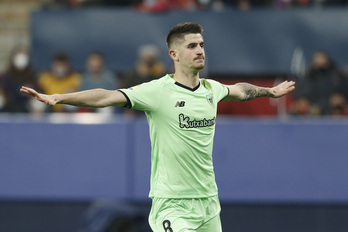 Sancet celebra uno de los goles en El Sadar.