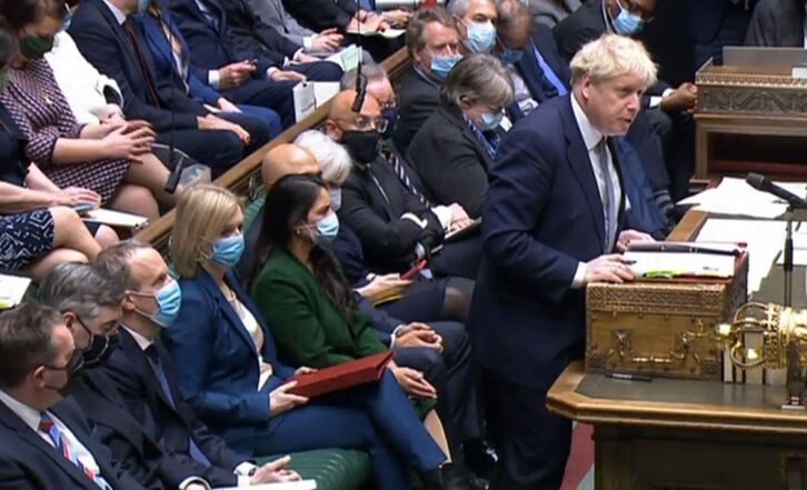 El primer ministro británico, Boris Johnson, este miércoles en la Cámara de los Comunes..