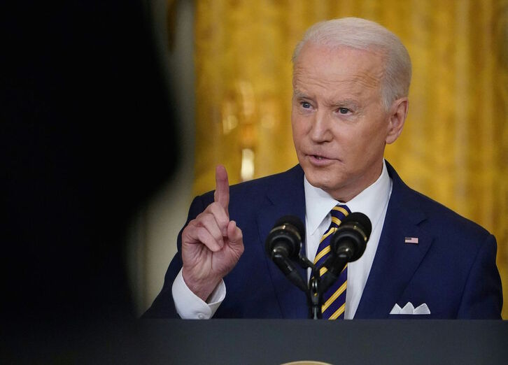 El presidente de EEUU, Joe Biden, en su declaración en el aniversario de su llegada al poder.