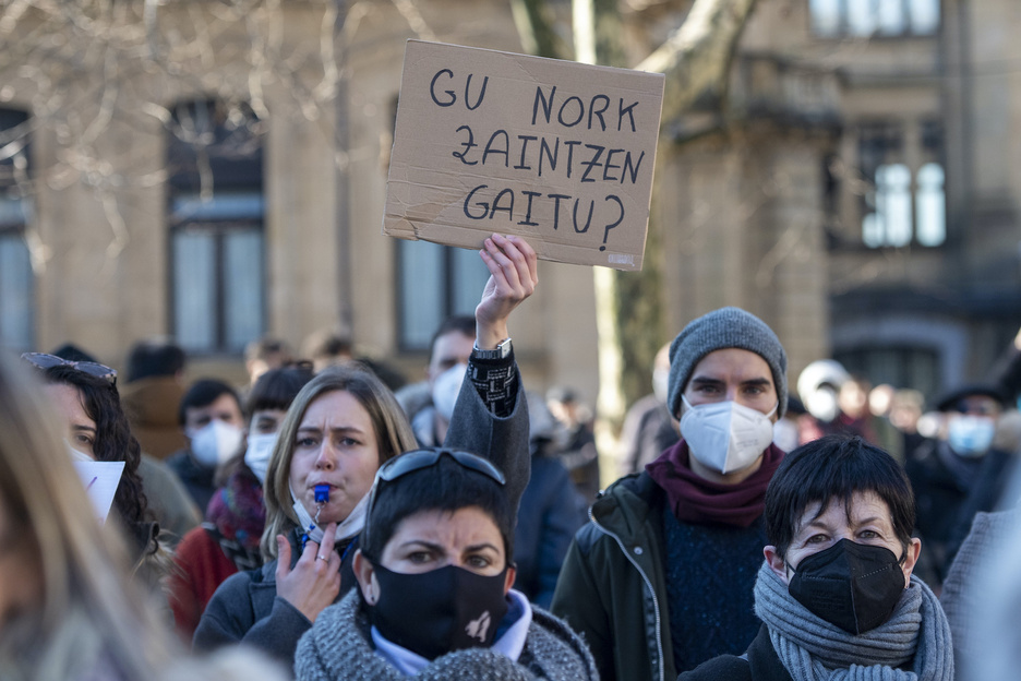 Protesta en el centro de Donostia. 
