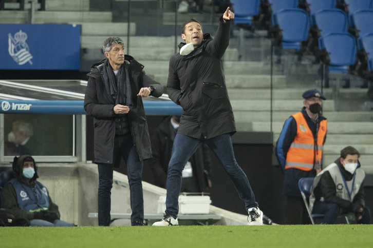 Imanol y Labaka, en el partido contra el Getafe, el décimo en Anoeta sin encajar gol esta temporada.