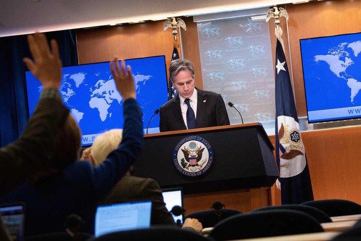 El secretario de Estado de EEUU, en la rueda de prensa.