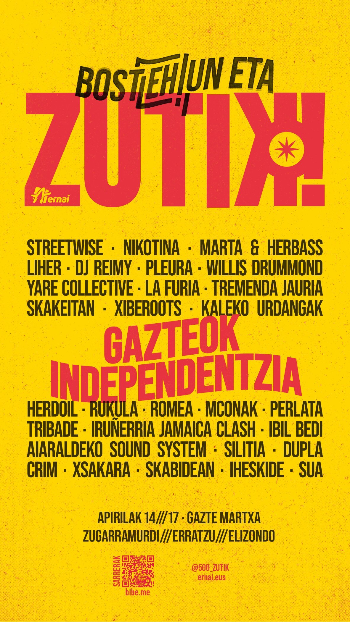 Ernairen udaberriko ekimenean parte hartuko duten musika taldeen kartela.