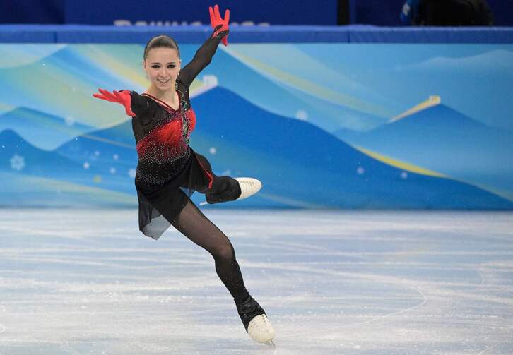 Kamila Valíeva, este lunes durante los Juegos Olímpicos de Invierno de Beijing.