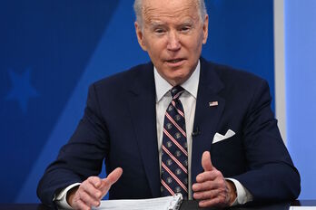 Joe Biden astearte honetan online eskaini duen prentsaurrekoan, Washingtonen. 