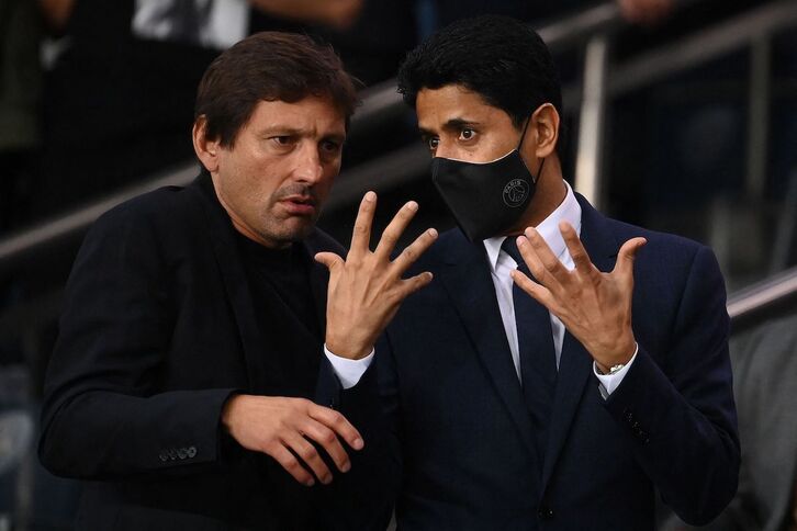Nasser Al-Khelaifi antes de comenzar el duelo de la Ligue 1 entre PSG y Montpellier. 