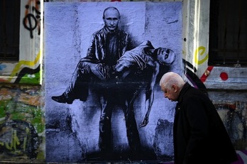 Mural contra Putin en Sofía, capital de Bulgaria.