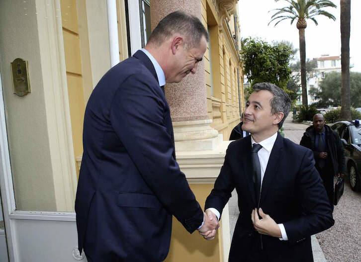 El presidente corso, Gilles Simeoni, recibe en Aiacciu al ministro de Interior francés, Gérald Darmanin