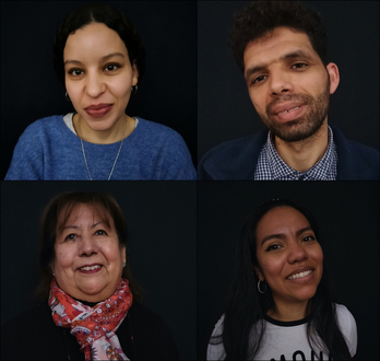 Aichetu, Ahmed, Regina y Lillyam, cuatro de las personas que han contado su historia en Candela Radio.