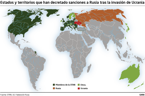 Países que han decretado sanciones contra Rusia.