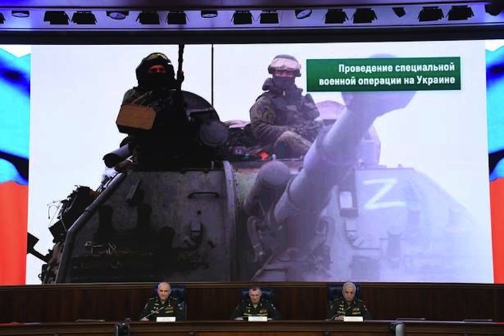 Comparecencia de altos responsables de Defensa de Rusia sobre la acción militar en Ucrania, en Moscú, el 25 de marzo.