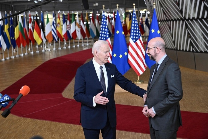 El presidente estadounidense, Joe Biden, y el del Consejo Europeo, Charles Michel, el pasado 24 de marzo en Bruselas.