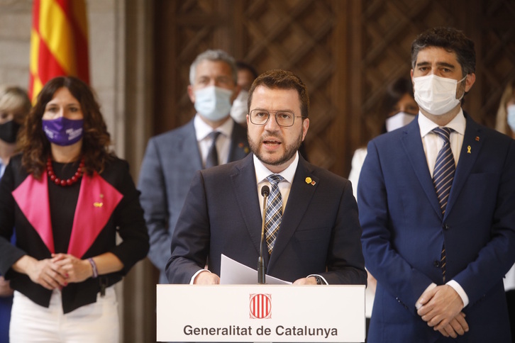 Aragonès y su Govern, en la comparecencia del martes para exigir explicaciones al Gobierno español.