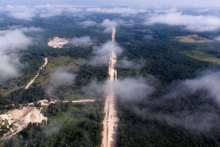 Vista aérea de la construcción del Tren Maya en Escarcega, en el estado mexicano de Campeche.