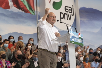 El presidente del EBB, Andoni Ortuzar, en el acto del Aberri Eguna del PNV en Bilbo.
