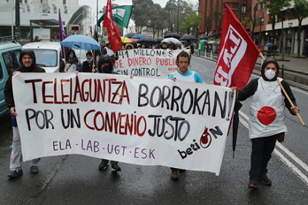 Movilización de la plantilla de BetiOn en Bilbo, en su cuarto día de huelga el 31 de marzo.