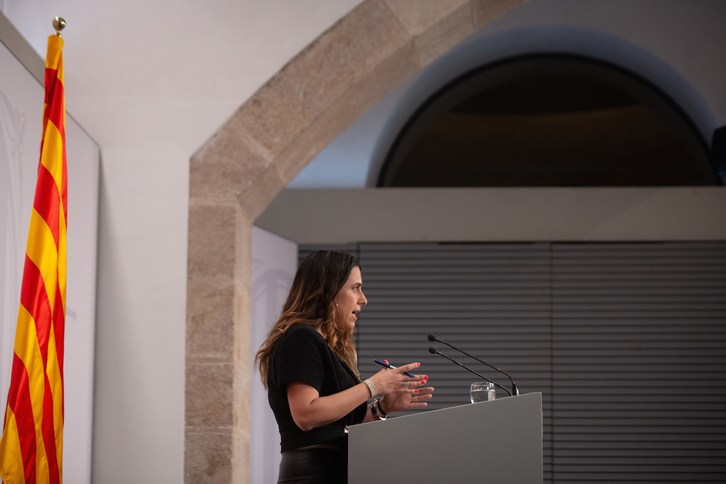 Patrícia Plaja, portavoz de la Generalitat catalana, en su intervención tras la reunión de hoy del Consell Executiu.