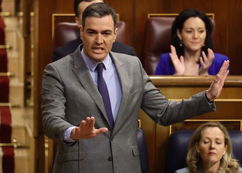 El presidente del Gobierno español, Pedro Sánchez, en su intervención ayer en el Congreso.