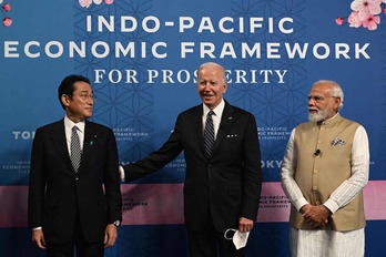 Joe Biden presentó junto a los mandatarios de Japón e India el Marco Económico del Indopacífico.