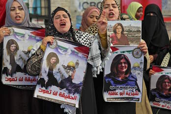 Protesta en Gaza por la muerte de Shireen Abu Aqleh. 