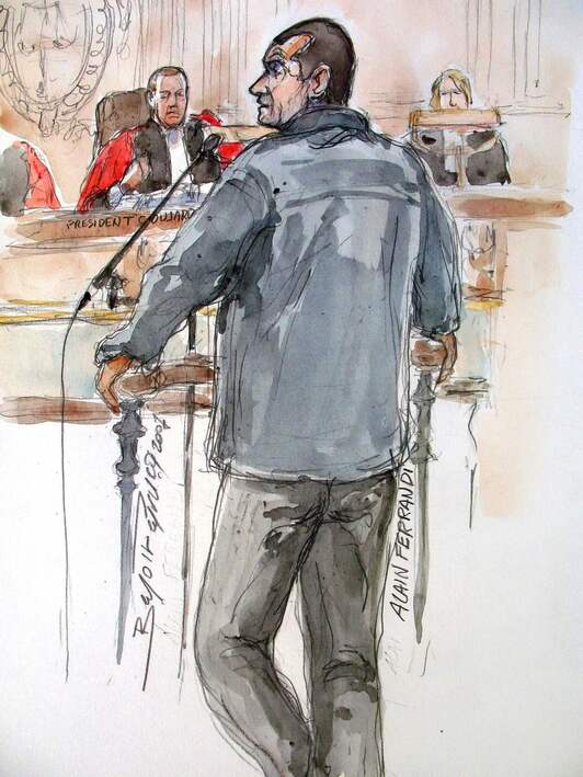 Ilustración del preso corso Alain Ferrandi realizada en el jucio a Yvan Colonna.