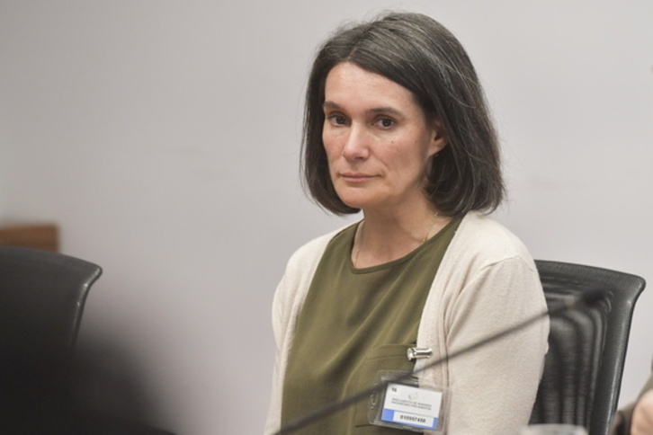 Oihana Goiriena, cuando acudió al Parlamento navarro a exponer el caso de Pablo González.