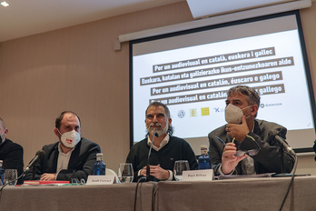 Madrilen hizkuntza gutxituen aldeko erakundeek, legea onartu aurretik, egindako agerraldia.