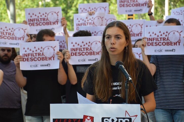 La portavoz del SEPC, Marta Daviu, en la comparecencia que han ofrecido esta mañana.