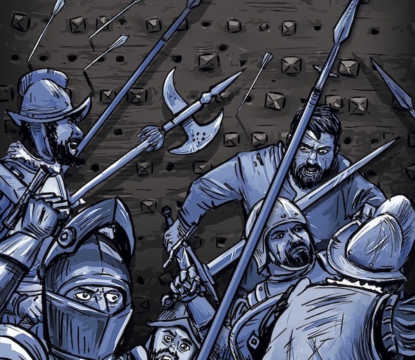 Combates ante la puerta de Amaiur que ilustra la portada del cómic. (Amaia BALLETEROS)