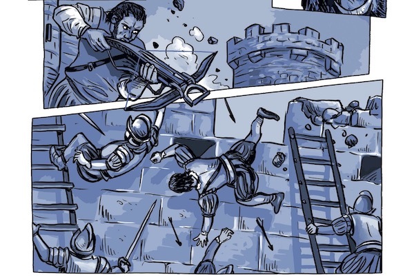 La ilustradora ha recogido la violencia de los combates librados en Amaiur. (Amaia BALLESTEROS)