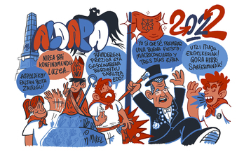 Las ocurrencias de Maya y el recuerdo de los 500 años de la defensa y caída de Amaiur, en la pancarta de Aldapa.