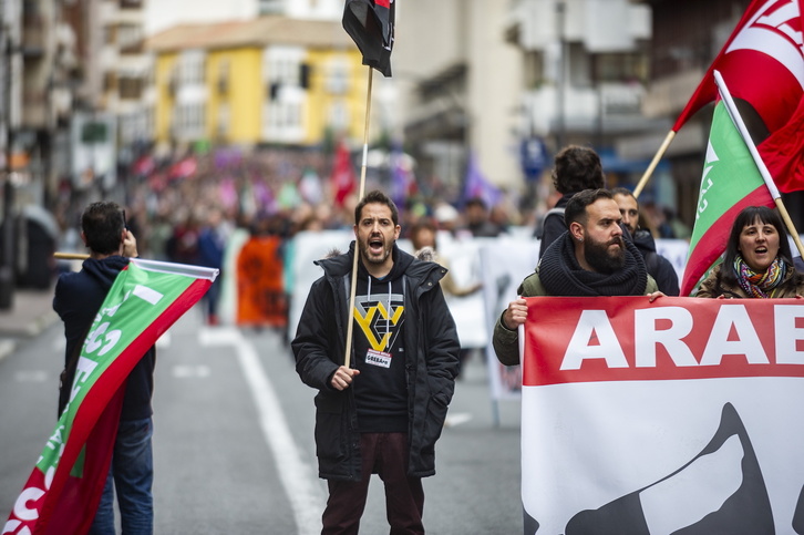 Manifestación de trabajadores del metal, ayer en Gasteiz.