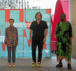 Kulumbegashvili, Lacuesta y Mosese, en la presentación de «Vive le cinéma!».