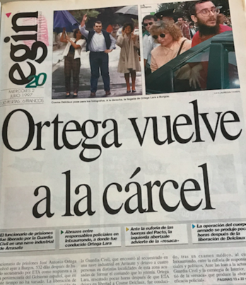 La primera página de ‘Egin’ tras la liberación del funcionarion de prisiones Ortega Lara.