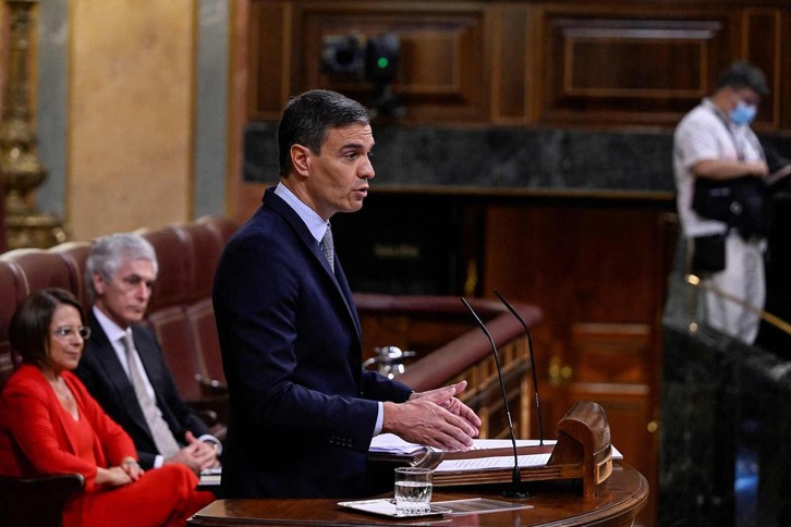 El presidente del Gobierno español, Pedro Sánchez, durante su discurso sobre el Estado de la Nación. 