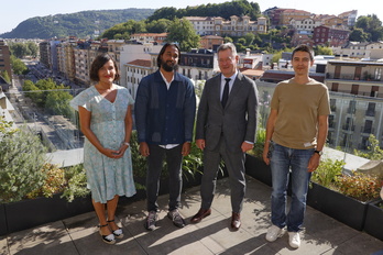 Irene Larraza, Rahul Gudipudi, Bingen Zupiria eta David Teh, Donostian emandako prentsaurrekoan.