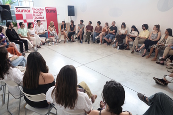 Yolanda Díaz, en el encuentro en Lavapiés.
