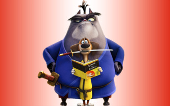 El perro Hank (voz de Michael Cera) y su maestro Jimbo (voz de Samuel L. Jackson).