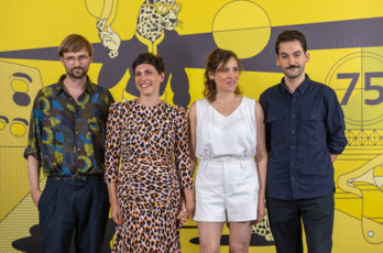 Helena Wittmann y su equipo, en Locarno.