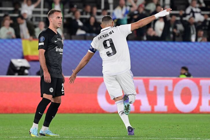 Karim Benzema celebra el segundo gol ante el alemán Mario Götze.